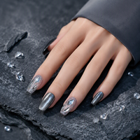 Kuku Akrilik Glitter Pendek/Sedang Buatan Tangan Full Cover 10 Pcs untuk Jari