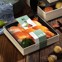 Boîte d'emballage alimentaire en bois personnalisée avec logo imprimé, pliable, en pulpe, pour sushi, avec fenêtre, de luxe, pour vente en gros