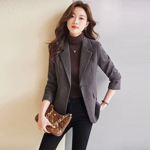 Women's Blazer Solid Color Woolen Fabric Anti-Wrinkle Spring Autumn 2023 New Style Elegant Petite Fit - Product Image 2