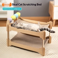 Lit pour chat double couche haut de gamme en gros, griffoir en bois massif contreplaqué avec coussin en coton et lin, mobilier pour animaux de compagnie personnalisé OEM ODM