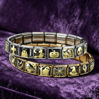 Bracelet Modulaire Italien Série Halloween Or Foncé en Acier Inoxydable, Chaîne de Bracelet à Combinaison Libre DIY, Breloques Italiennes