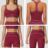 Ensemble de yoga pour femme en promotion : Soutien-gorge de sport à coutures contrastées et legging effet seconde peau, ensemble 2 pièces. Personnalisation du logo, tailles et couleurs supplémentaires.