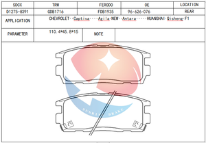 Plaquettes de frein neuves D1275-8391/GDB1716/1605123/4817791 pour OPEL - Résistantes à l'usure - Garantie 1 an - Product Image 2