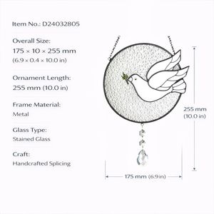 นกพิราบสัญลักษณ์แห่งสันติภาพสุดงดงาม ตกแต่งกรอบโลหะด้วยกระจกสี งานฝีมือประดับหน้าต่าง ดักจับแสงสวยงาม - Product Image 2