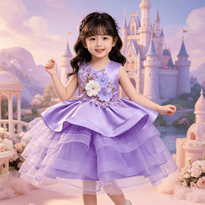 Vestido <span class=keywords><strong>de</strong></span> Lavanda para Niña Pequeña, Vestido Formal con Volantes, Traje <span class=keywords><strong>de</strong></span> Fiesta <span class=keywords><strong>de</strong></span> Cumpleaños para Bebé, Vestido <span class=keywords><strong>de</strong></span> Princesa para Niña <span class=keywords><strong>de</strong></span> las Flores en Bodas - Product Image 2