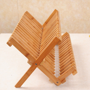 Bamboo Foldable Double Layer <b>Dish</b> <b>Rack</b> 40.5x32x3.6cm For Kitchen <b>Dish</b> And Bowl Storage - Product Image 4