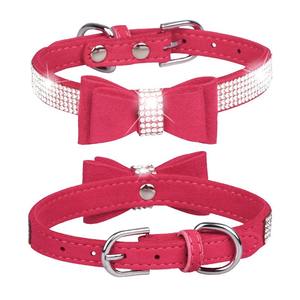 HY <span class=keywords><strong>2026</strong></span> Produk Terbaru Perlengkapan Hewan Peliharaan Kalung Kucing dan Anjing Berhias Berlian Imitasi dengan Dasi Kupu-kupu Motif Polos Kulit  Kalung Anjing Grosir - Product Image 2