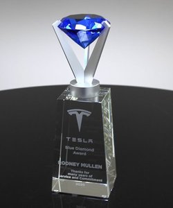 Diamond Crystal Trophy Award Plaque Trophy K9 Sublimation Blue Crystal Laser Engraved 3D Photo Frame Crystal Trophy