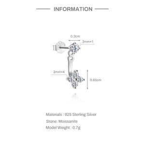 Boucles d'oreilles clous ajustables en argent sterling S925 avec pierre de moissanite, motif fleur à quatre feuilles, pièce unique - Product Image 6
