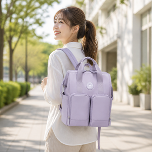 Sac à langer imperméable en polyester lavande de 7 pouces avec 2-3 compartiments, organisateur à fermeture éclair, sac à dos fourre-tout pour les voyages et le transport quotidien - Product Image 1