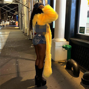 Autunno inverno nuovi cappotti lunghi in pelliccia da <span class=keywords><strong>donna</strong></span> Y2k Streetwear <span class=keywords><strong>giallo</strong></span> irregolare <span class=keywords><strong>cappotto</strong></span> lungo stile - Product Image 3