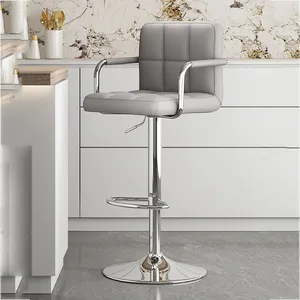 Bar Stool Modern Luxury Square Back Adjustable 360 Degree Hydraulic Lift Bar Stool High Chair Breakfast Bar Stool With Arms