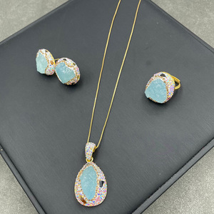 Parure de bijoux pour femme en zircon plaqué or, pierres naturelles, tourmaline et aigue-marine, style vintage, haute qualité, collection 2026 - Product Image 5