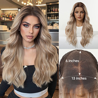 Peluca de seda japonesa realista, larga y rizada, color marrón claro, para mujer, con base frontal 13x6 de gran superficie, atada a mano, transpirable, de cobertura completa.