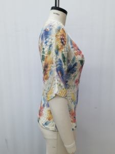 Suéter de Verano para Mujer OEM/ODM, Tejido, con Estampado Floral, Diseño Argyle, Manga 3/4, Cuello en U - Product Image 2