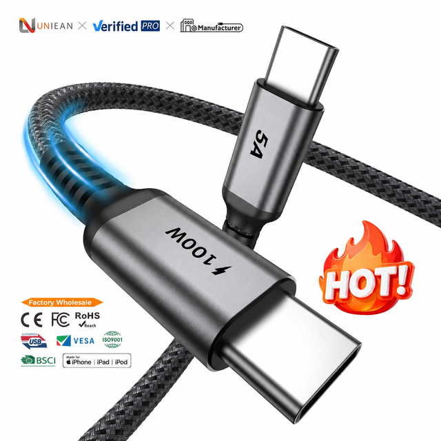 UNIEAN 240W Fast Charging USB 2.0 Type C Cable 100W Nylon Braided Data Cord High Speed PD Charging Compatible Android Laptop