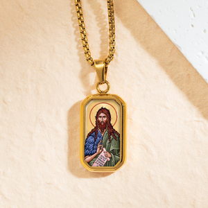 Giveluck người đàn ông của thép không gỉ 18K mạ vàng chính thống tôn giáo St. John baptist byzantine biểu tượng Mặt dây chuyền Christ huy chương tinh thần - Product Image 1
