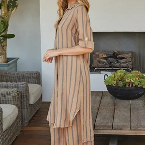 Custom Women <strong>Long</strong> <strong>Sleeve</strong> Dress Shirt Wholesale Blouses Chiffon Streetwear <strong>Tops</strong> Elegant Button up Stripe <strong>Longline</strong> Shirt Dress - Product Image 2