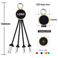 Câble de données 3-en-1 en bambou écologique, charge rapide de téléphone, câble USB-C, nouveau câble électronique en nylon tressé de type C avec porte-clés