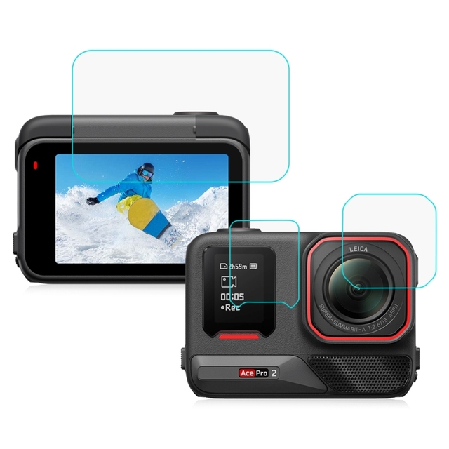 For Insta360 Ace Pro 2 Action Sports Camera PULUZ 3 in 1 Rear & Front Screen and Lens Tempered Glass Film