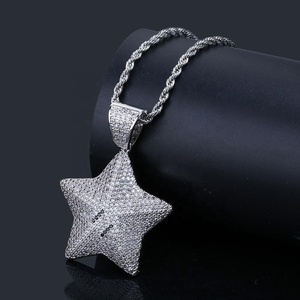 Iced Hip Hop dibujos animados <span class=keywords><strong>CZ</strong></span> cinco estrellas colgante collar con Bling Cubic Zirconia plata oro encanto cadena moda rapero joyería regalo - Product Image 3