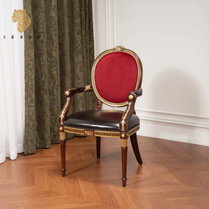<span class=keywords><strong>Fauteuil</strong></span> de luxe de style <span class=keywords><strong>Louis</strong></span> <span class=keywords><strong>XVI</strong></span>, sculpté à la main en acajou massif avec finition dorée, revêtement en cuir velours rouge pour villa - Product Image 2