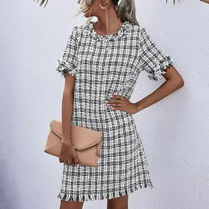 2022 Best selling Black and white tweed dress High quality urban dress Good reputation Autumn style