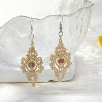 Anting-anting gantung bunga renda rajutan tangan unik artisan macrame, tali tali anyaman, gaya hippie, pernikahan, dengan pengait S925
