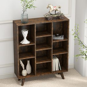 <span class=keywords><strong>Étagère</strong></span> <span class=keywords><strong>à</strong></span> livres rustique marron industrielle <span class=keywords><strong>à</strong></span> 10 niveaux, style mi-moderne, en bois d'ingénierie durable et écologique, avec <span class=keywords><strong>étagère</strong></span>s ouvertes pour salon - Product Image 1