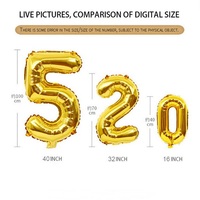 Balon Foil Aluminium Digital Ramah Lingkungan Warna Emas Perak Angka 0-9 Ukuran 16/32/40 Inci untuk Ulang Tahun, Hari Valentine, Wisuda