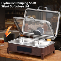 AIRUISI Bain-marie chauffe-plats hydraulique à écran tactile en acier inoxydable 304 couleur bois luxueux 9L