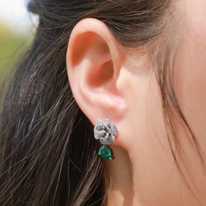 Boucles <span class=keywords><strong>d</strong></span>'oreilles pendantes en argent sterling S925 avec aquamarine cultivée, design élégant pour femme, motif ciel étoilé exagéré, clous <span class=keywords><strong>d</strong></span>'oreilles en forme de rose - Product Image 4