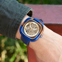 Expédition rapide Montre mécanique ajourée de haute qualité avec bracelet en cuir Hardlex Style antique pour affaires et sport