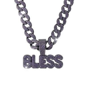 Cadena de eslabones cubanos de Miami con diamantes de hip hop con collar con colgante de diamantes de imitación BLESS - Product Image 1