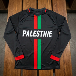 Palestine Men's Long Sleeve Soccer Jersey Black Red Green Stripes V-Neck Moisture Wicking Polyester Apparel - Product Image 3