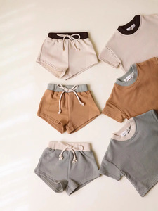 Custom Summer Kids' Short Sleeve Set Soft Round Neck Running <b>T</b>-Shirt & Drawstring <b>Track</b> Shorts Suits OEM - Product Image 4
