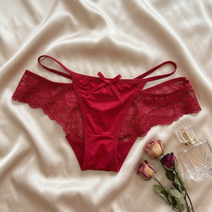 Culottes en satin rouge pour femmes, taille mi-haute, élégantes, respirantes, séchage rapide, sexy, avec nœud – Vente en gros - Product Image 2