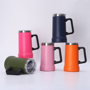 24oz Colorful Black Print Customizable Logo Camp Travel Drinking Beer <b>Mug</b> Cups <b>Large</b> Heavy Tumbler with Grip Handle Lid - Product Image 1