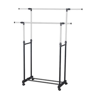 En vente Porte-vêtements à double niveau en métal robuste Organisateur roulant pliable à 2 tiges avec roues robustes - Product Image 6