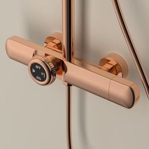 Ensemble de douche thermostatique mural Vimijia à trois fonctions en cuivre avec surface brossée et jet de pluie pour salles de bain - Product Image 2