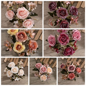 ช่อดอกกุหลาบประดิษฐ์ CallaFloral สีชมพู สีแดงเบอร์กันดี สีส้ม ใช้ซ้ำได้ สำหรับตกแต่งงานแต่งงาน ของตกแต่งบ้านทันสมัย - Product Image 3