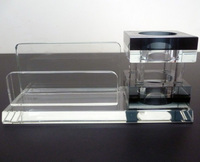 Ensemble de fournitures de bureau en cristal : porte-stylo, horloge, support globe, porte-cartes de visite, couleur transparente/jade, boîte cadeau personnalisable