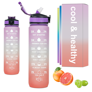 Lot de 3 Bouteilles d'Eau en <span class=keywords><strong>Plastique</strong></span> pour Gymnastique, Sans BPA, Portables, avec Marqueurs de Temps - Vente en Gros - Product Image 2