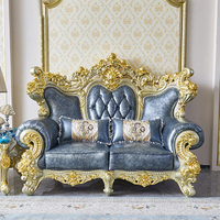 Ensemble de canapés en cuir véritable de luxe de style royal européen, combinaison de canapés pour salon, personnalisable pour la maison et la villa.