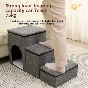 Escaleras de madera maciza para perros de tres capas, diseño plegable de lujo con <span class=keywords><strong>cama</strong></span> de almacenamiento, sofá, <span class=keywords><strong>nido</strong></span> de cachorro, <span class=keywords><strong>escalera</strong></span> de escalada para gatos Corgi Teddy - Product Image 4