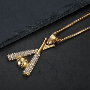 Collar con colgante de bate de béisbol estilo hip hop de Yunnique, chapado en oro, acero inoxidable, con incrustaciones de circonitas, cadena, regalo de joyería para hombres y mujeres - Product Image 2