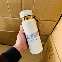 Botella de Agua Aislada al Vacío de Acero Inoxidable, Termo de Doble Pared con Correa de Cuero, Taza Deportiva Portátil, Regalo Empresarial