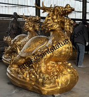 Sculpture en laiton de tortue dragon dorée, moulée à la main, décoration Feng Shui, richesse, chance, succès commercial, jardin extérieur, antique