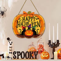 Artisanat en bois signe d'Halloween pièce suspendue guirlande de chat noir, pièce suspendue de porte en bois tête de citrouille pièce suspendue de plaque de porte
