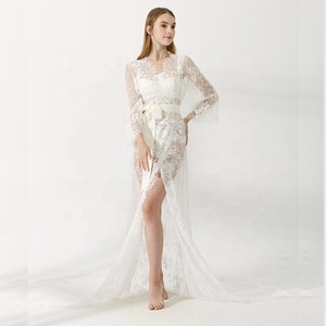 8289 Vestaglia da <span class=keywords><strong>Sposa</strong></span> Lunga Elegante e Sexy in Pizzo per Addio al Nubilato e Matrimonio - Product Image 3